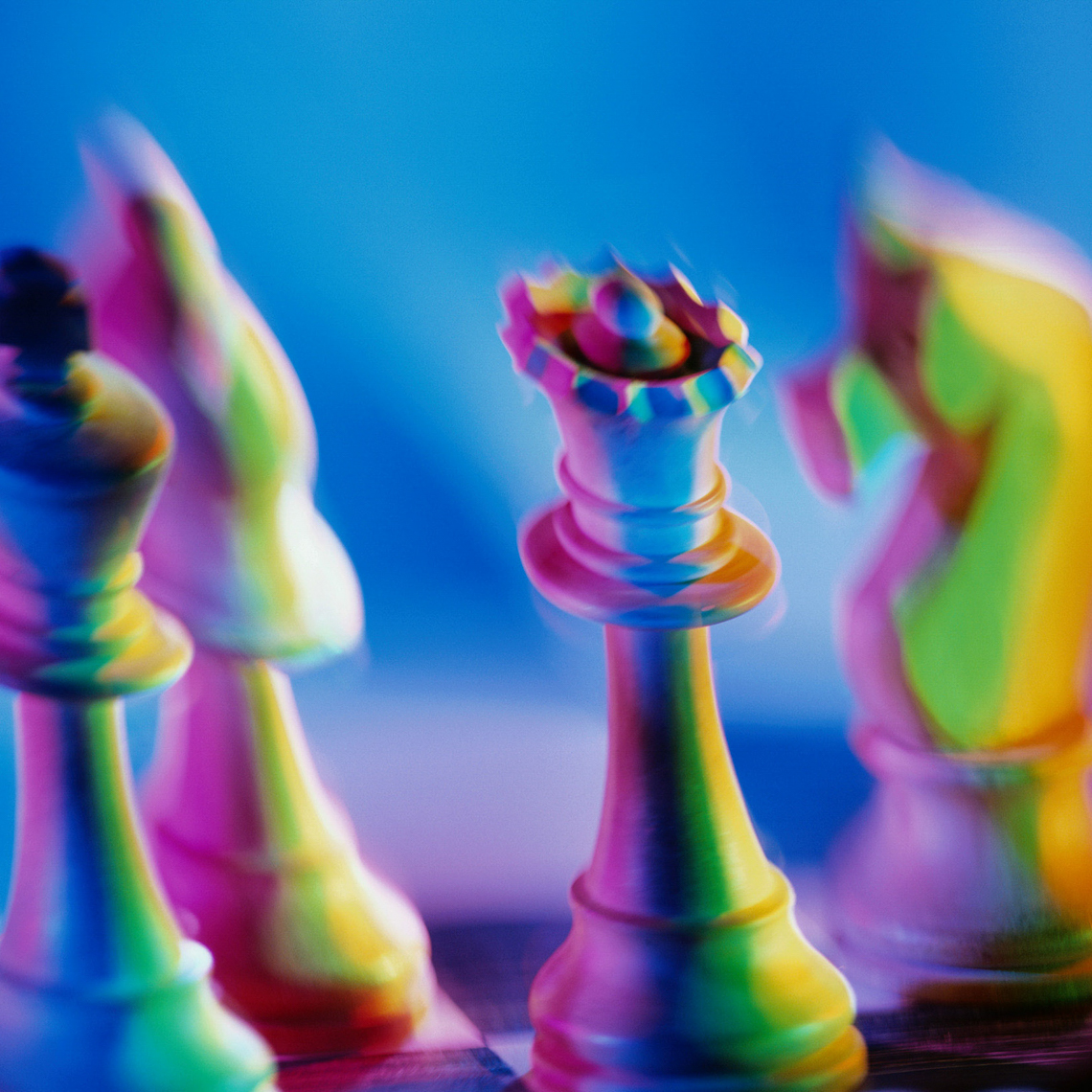 bright colored chess pieces