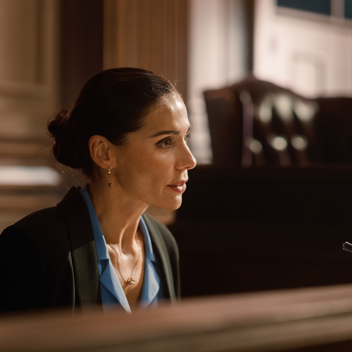 a person in the witness box at court