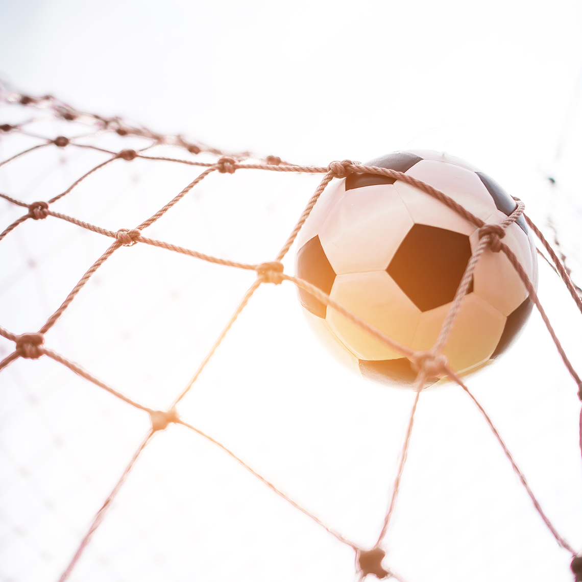 football (soccer ball) caught in a net