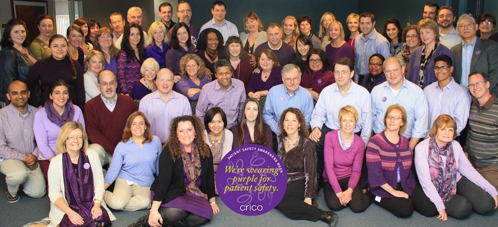 CRICO staff in a photo wearing purple clothes to show support of patient safety