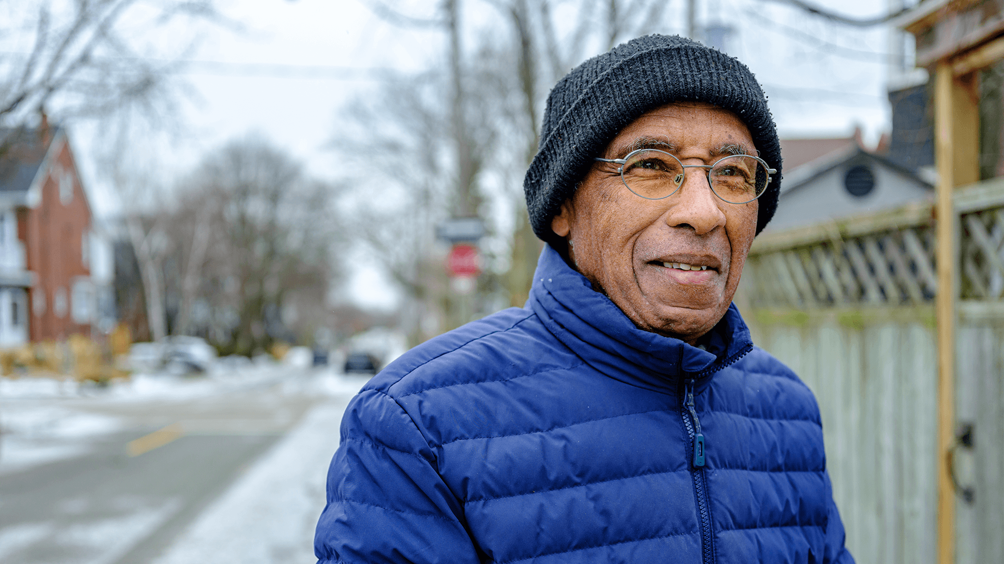 Man on winter street